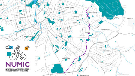 Eingezeiuchnete Route in einem Stadtplanausschnitt.