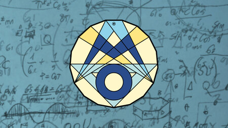 Logo auf einer Grafik mit mathematischen Symbolen