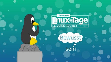 Grafik mit einem Pinguin und einem Schriftzug.