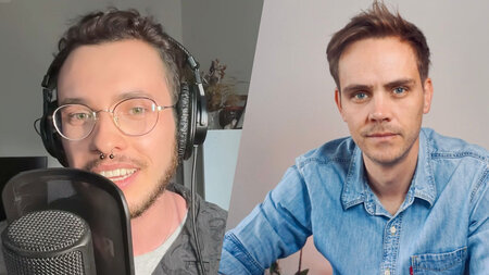 Menschen reden in ein Mikrofon