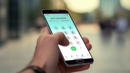 Ein Smartphone ligt in einer Hand.