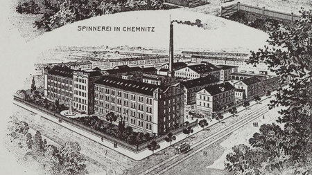 Außenansicht der Chemnitzer Aktienspinnerei Ende des 19. Jahrhunderts.