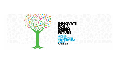 Logo of a green tree with caption reading: “Innovate for a Green Future. World Intellectual Property Day 2020. April 26.”