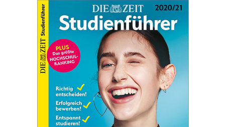 Cover of the magazine “Die Zeit Studienführer” with a photo of a woman smiling broadly while winking.