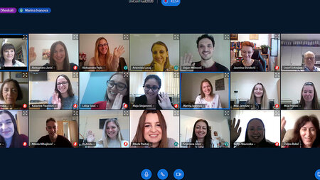 A web conference with several participants.
