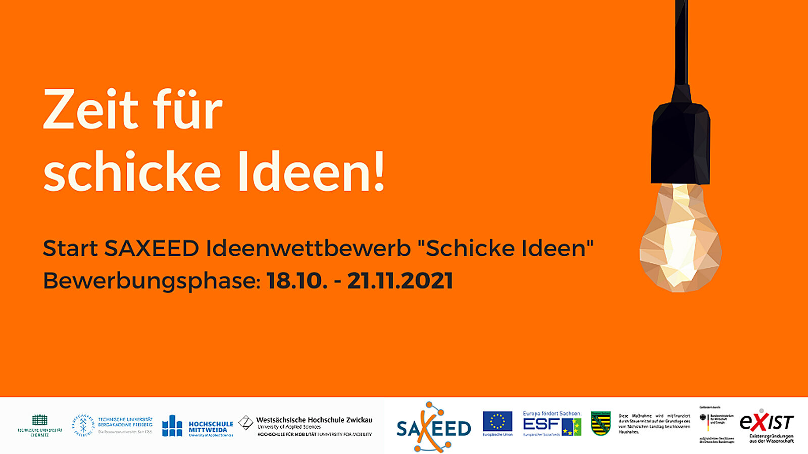Time for smart ideas! Start of SAXEED ideas competition “Smart ideas”. Application possible until November 21, 2021.