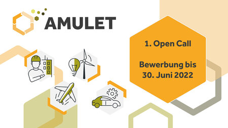Banner mit den Informationen zur Bewerbung auf den Call von AMULET.