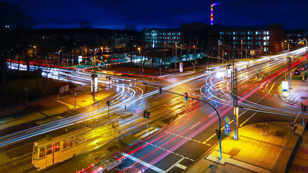 Night shot of a busy intersection