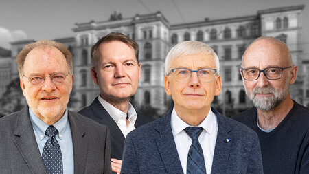 Fotomontage von Porträts von vier Männern.