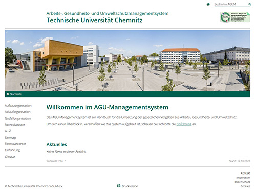 Screenshot der Webseite des AGU-Managementsystems