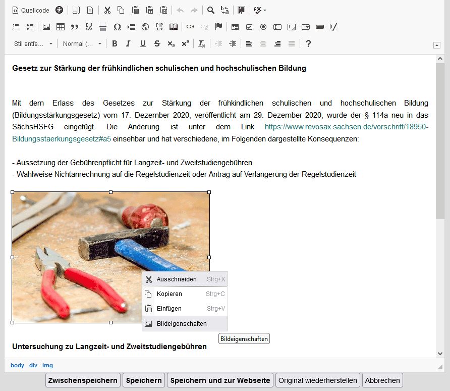 Ein Screenshot aus dem WFM-Editor mit geöffneten Menü