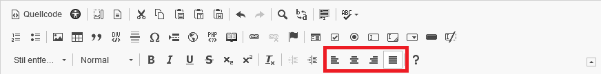ein Screenshot aus dem WFM-Editor mit Menü zum Einstellen der Textausrichtung