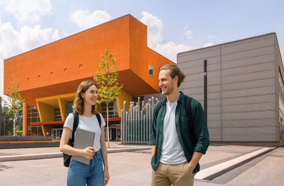 Studierende auf dem Vorplatz des Zentralen Hörsaalgebäudes