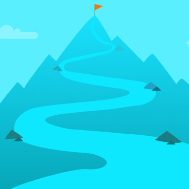 Grafische Darestellung eines Weges, der auf einen Bergipfel führt.