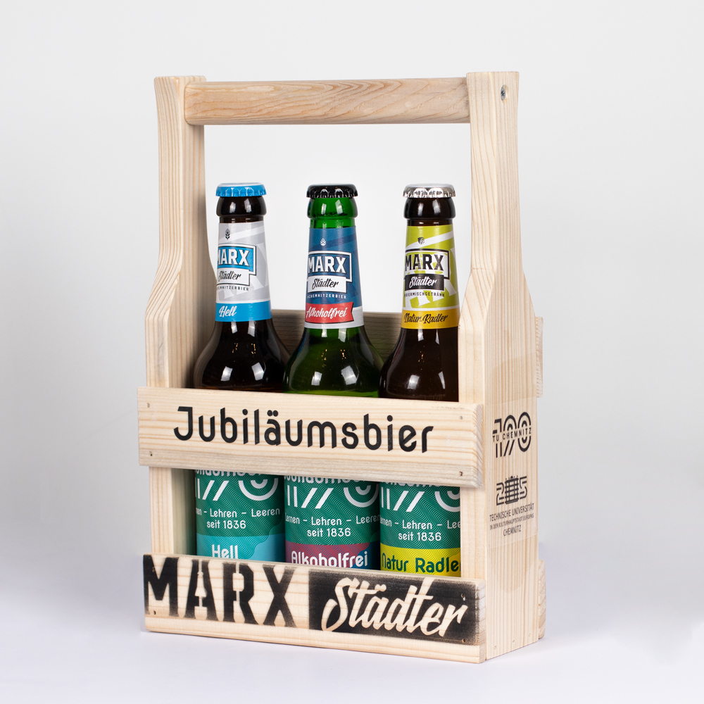 Klick zum Vergößern *NEU* MARX Städter Jubiläumsbier "Holzträger inkl. 3 Flaschen"