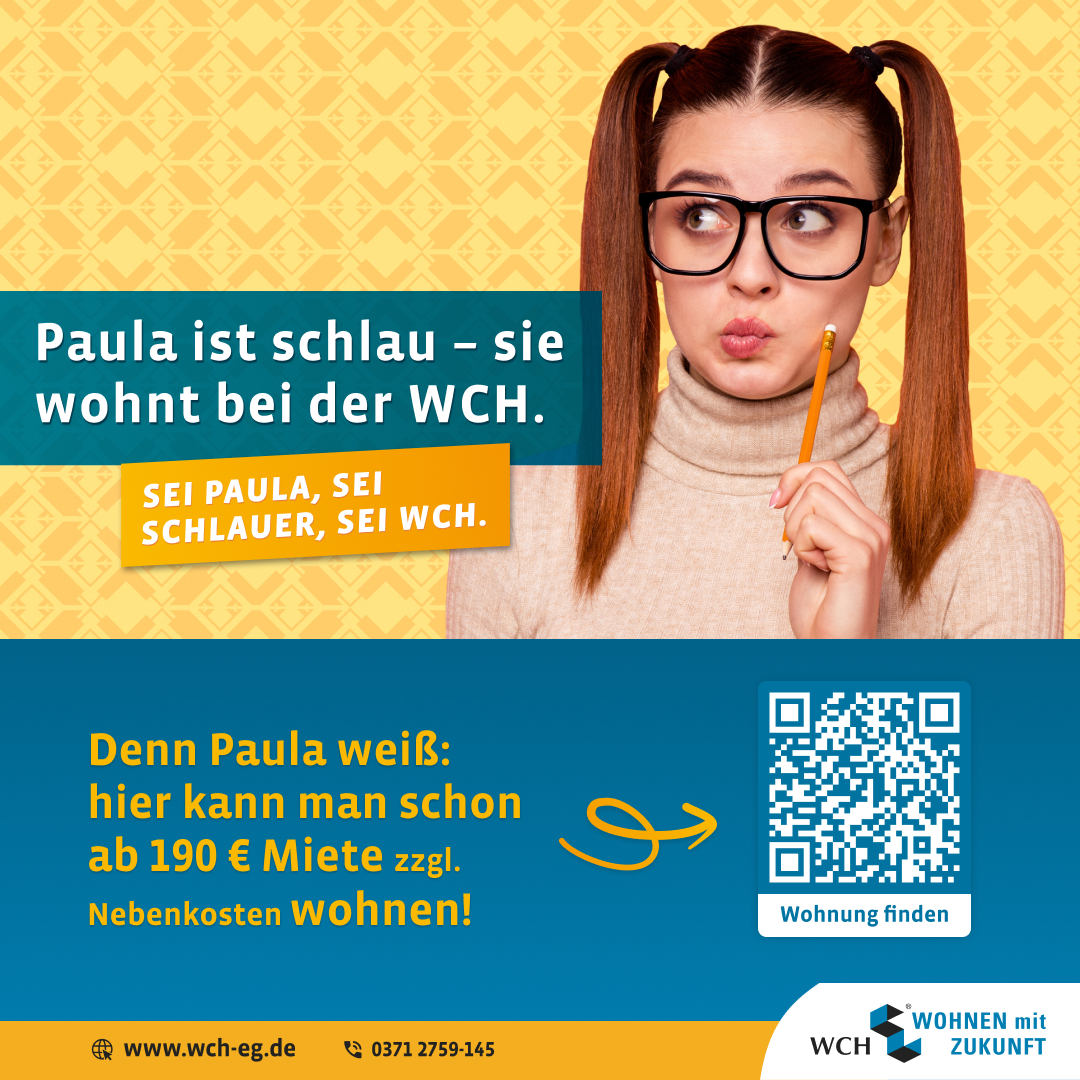 Werbung mit Verlinkung zur WCH Wohnungsbaugenossenschaft Chemnitz-Helbersdorf eG