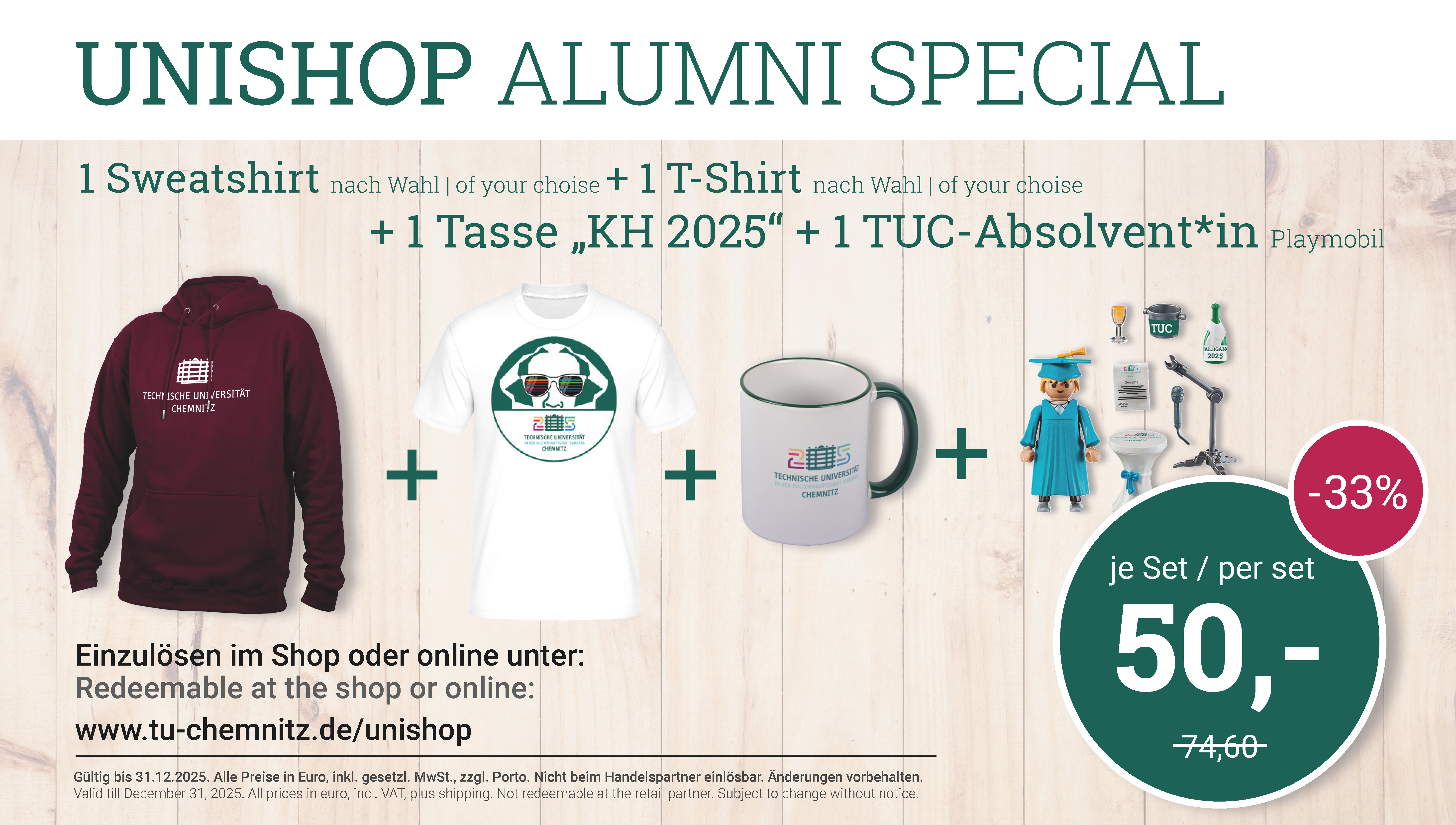 Unishop Angebot: 1 Sweatshirt nach Wahl + 1 T-Shirt + 1 Tasse + 1 Playmobil-Set für 50 Euro zzgl. Versandkosten!