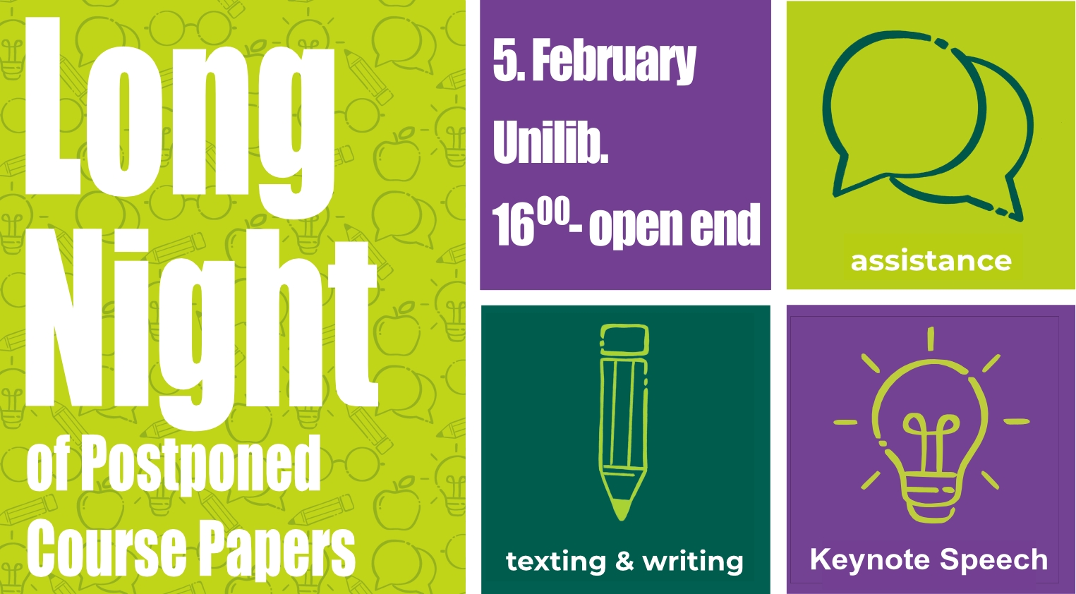 Logo: Long Night of Postponed Course Papers with additional information