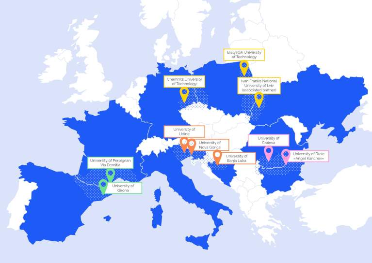 ACROSS Karte auf welcher die 9 Universitäten des Netzwerks verzeichnet sind