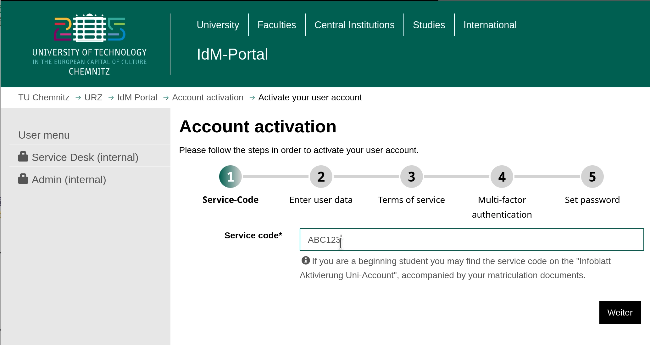 first activation step: entering code