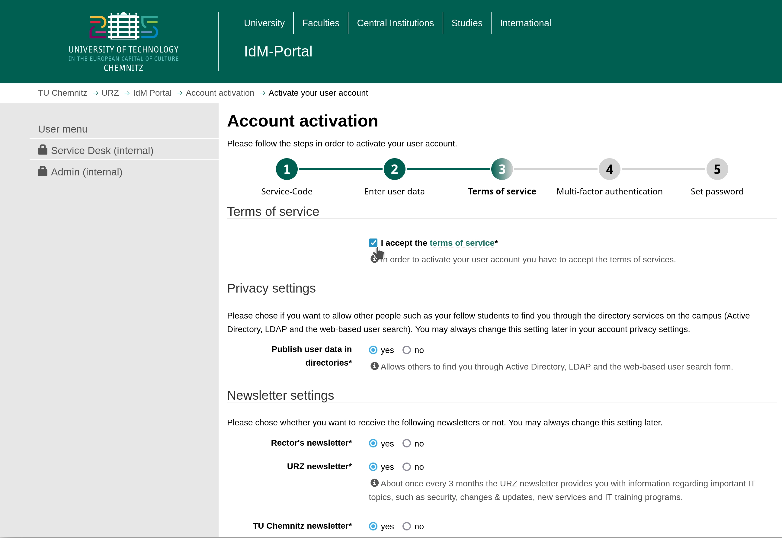 third activation step: general terms of use