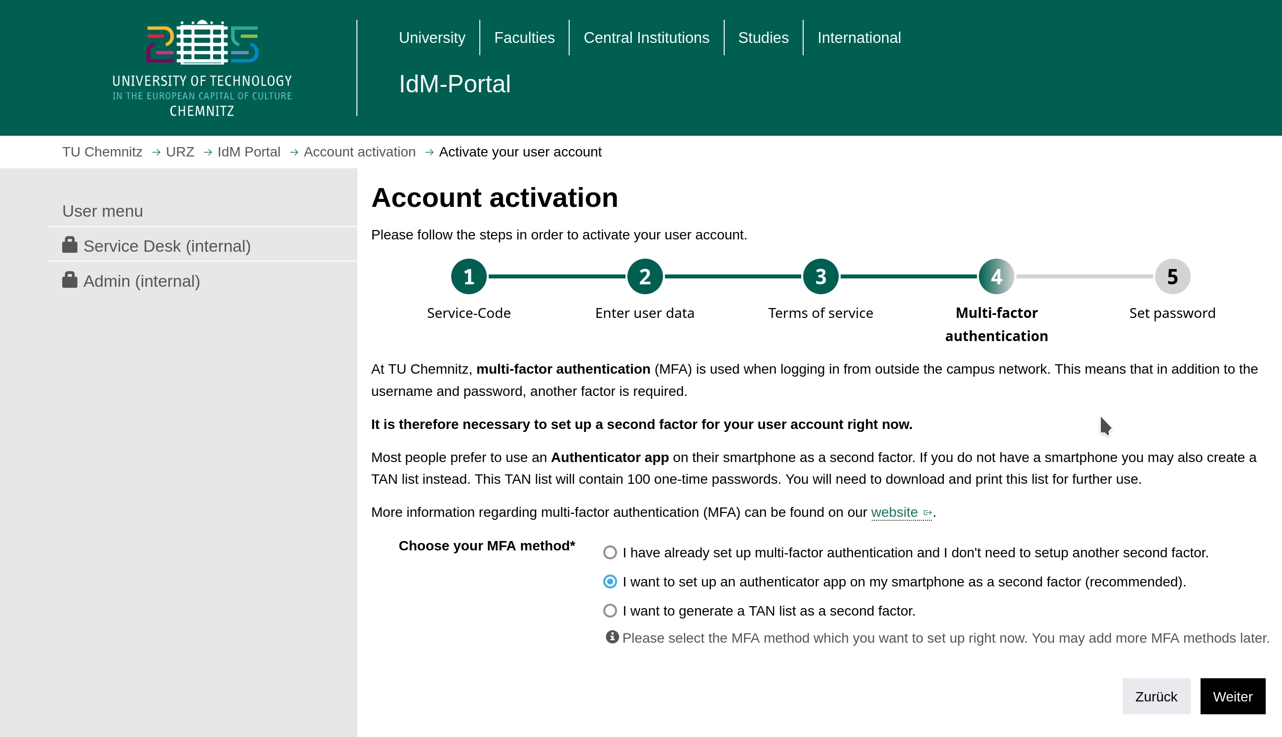 fourth activation step: TAN list for MFA