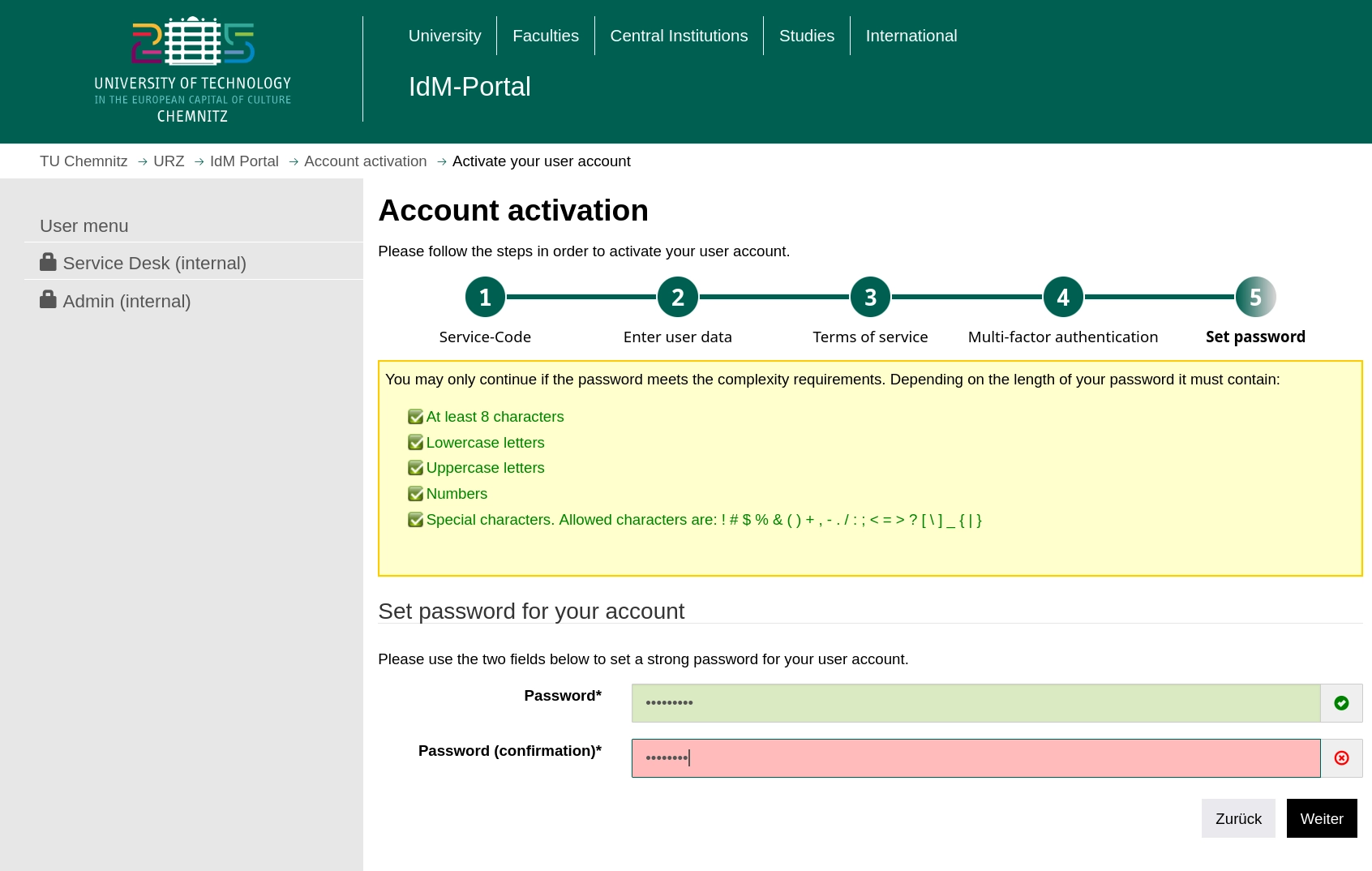 fifth activation step: set password