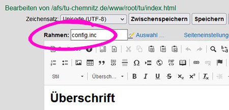 Eingabefeld oberhalb des HTML-Editor mit der Bezeichnung „Rahmen“