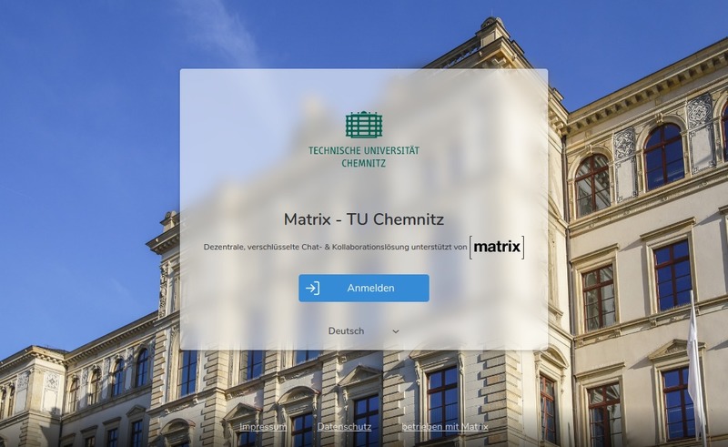 Screenshot der Anmeldeoberfläche über die Webseite matrix.tu-chemnitz.de