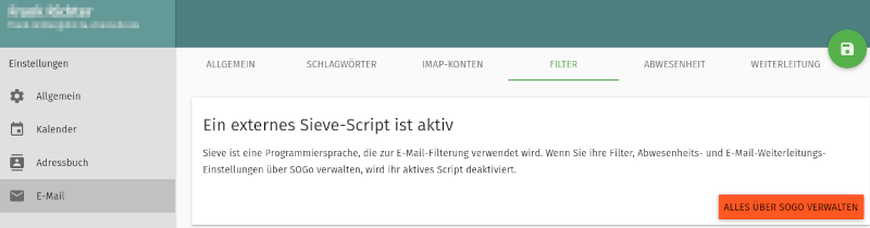 Filtereinstellungen in SOGo