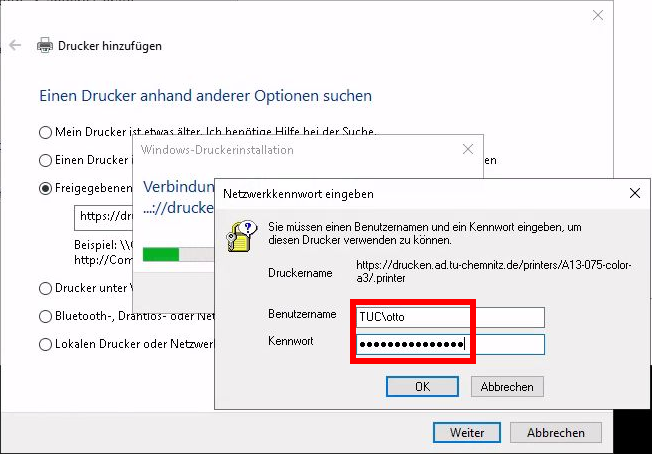 Screenshot Windows: Authentifizierung
