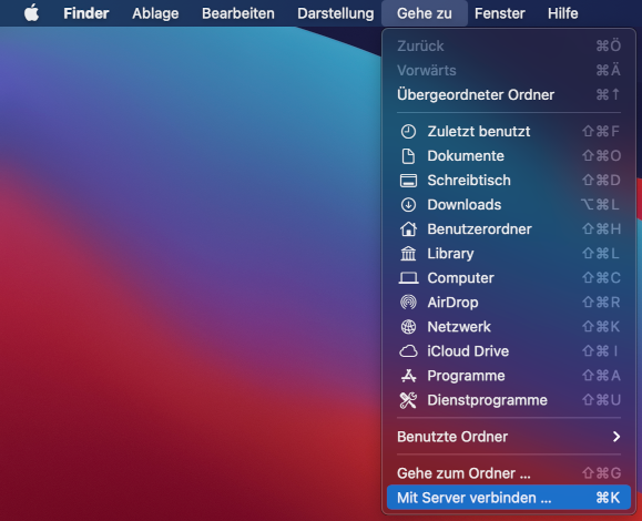 Screenshot MAC OSX: Serververbindung herstellen