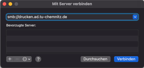 Screenshot MAC OSX: Serveradresse eintragen