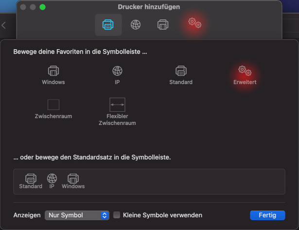 Screenshot MAC OSX: Drucker hinzufügen