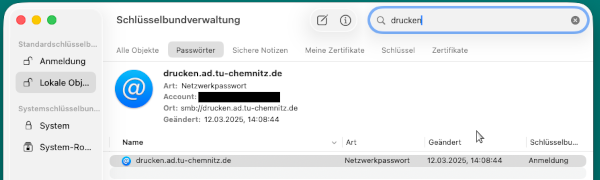 Screenshot Schlüsselbund-Suche