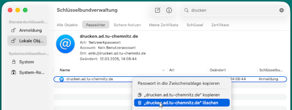Screenshot Kennwort löschen