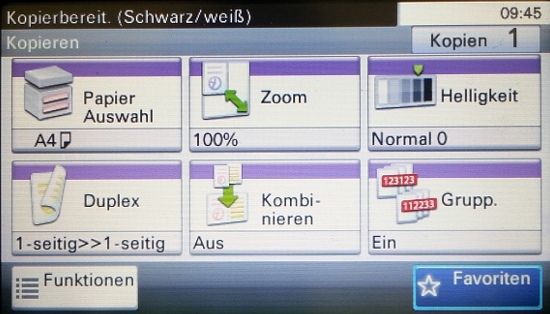 Screenshot Menü Kopieren im Multifunktionsgerät