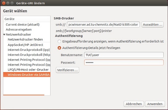 Screenshot Linux/Ubuntu: Anmeldedaten speichern
