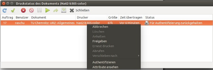 Screenshot Linux/Ubuntu: Druckerwarteschlange