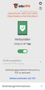 Screenshot: Schaltfläche „Wiederverbinden mit TCP“ in der eduVPN-App