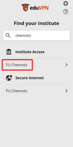 Screenshot: Find your institute