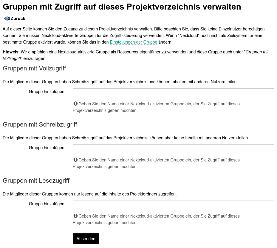 Screenshot: Zugang verwalten