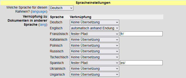 Screenshot of the WFM language settings: Use of different translation variants
