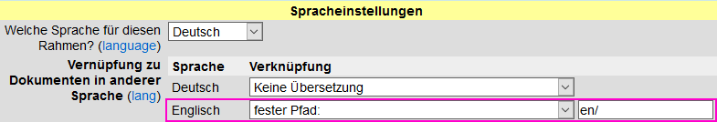 Screenshot of the WFM language settings: German config.inc