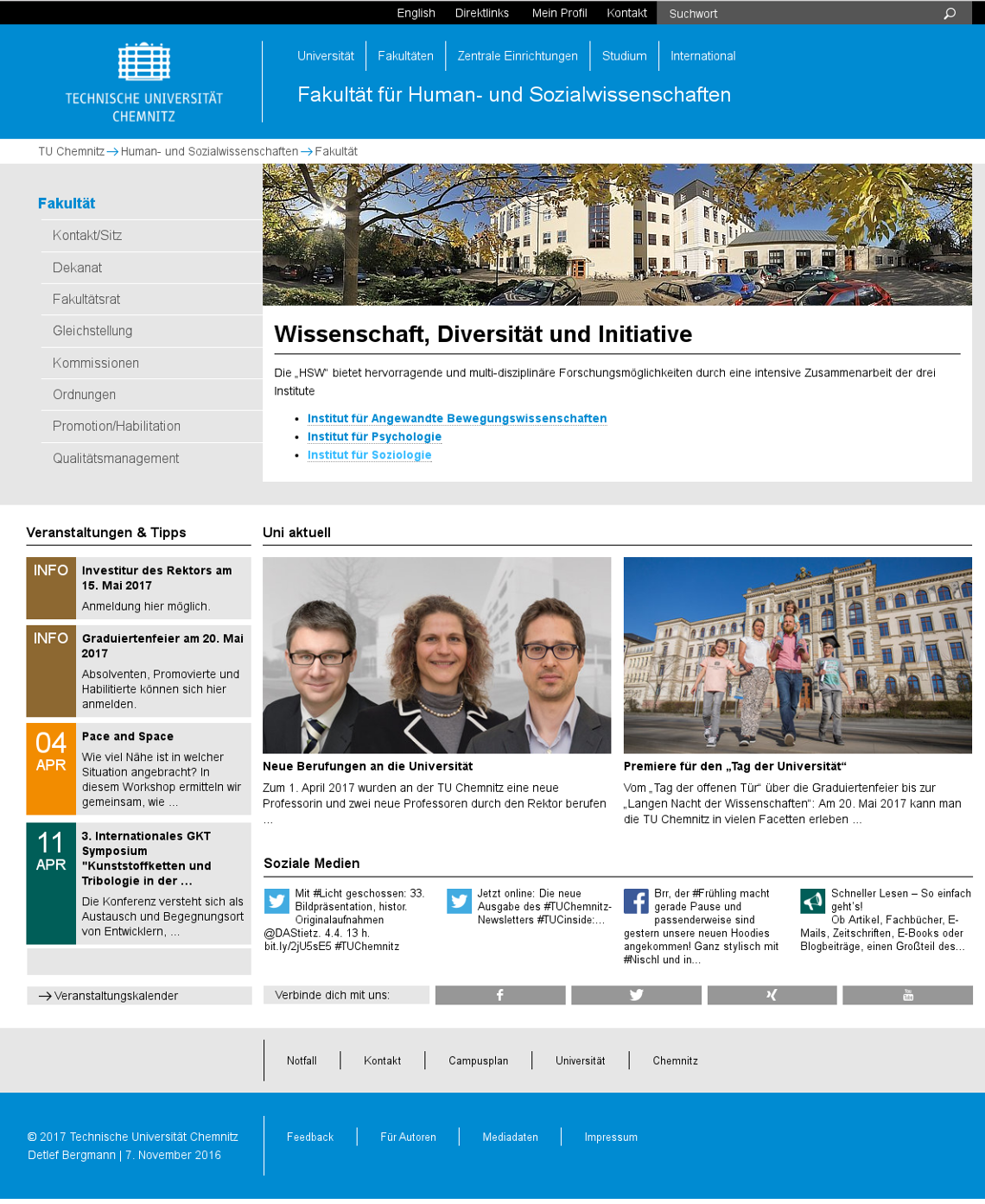 Screenshot of the HSW faculty website