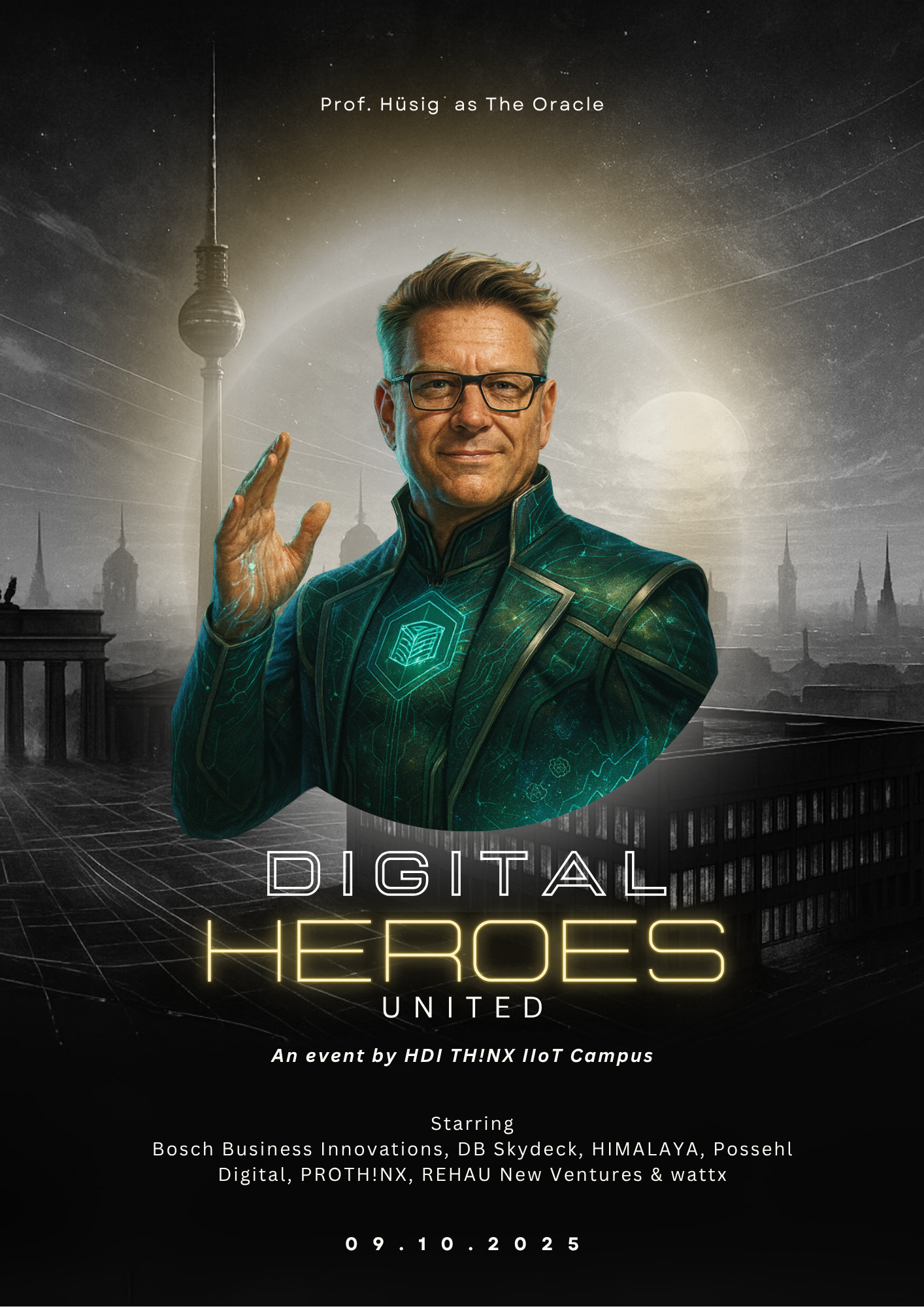 Plakat Digital Heros mit Stefan Hüsig und Berliner Fernsehturm