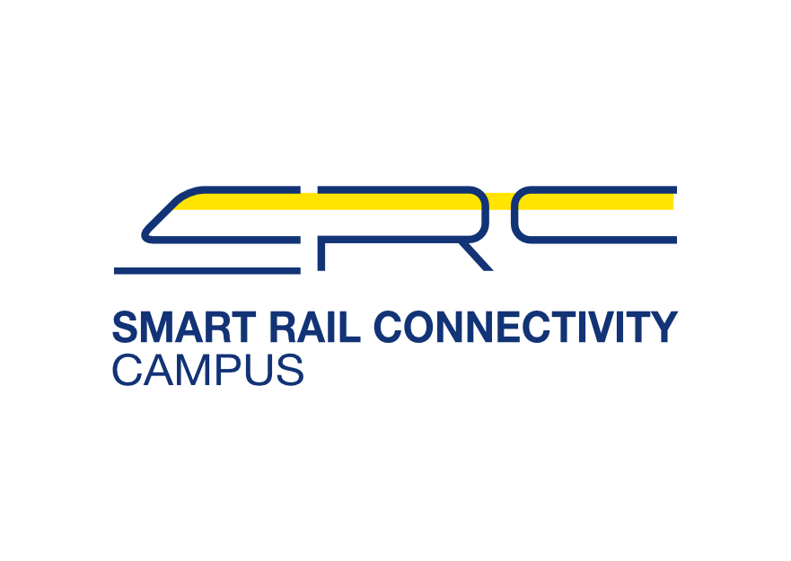 Logo des Smart Rail Connectivity Campus (SRCC). Blau auf weißem Grund.