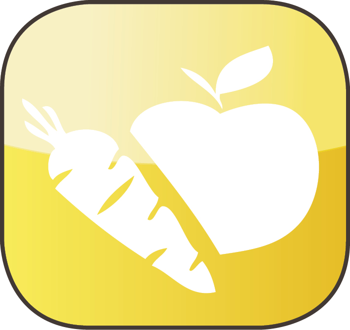 Piktogramm einer Möhre und eines Apfels